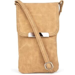 ESTALON Cream Leather Crossbody Cell Phone Bags for Women Sling Handbags